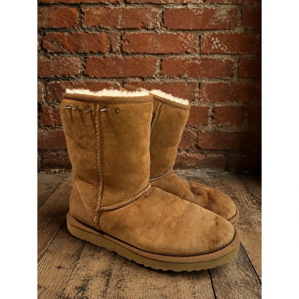 UGG Short Spiked Boots Chestnut Brown Sheepskin 7 Grunge Punk Y2K Handmade